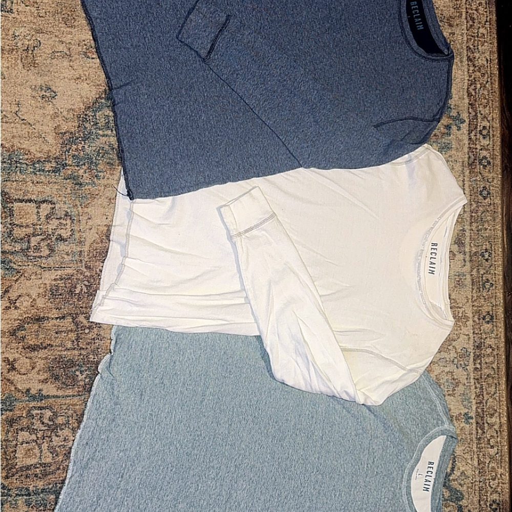 Buckle Reclaim Long Sleeve Thermal Tees - Blue, White, Gray